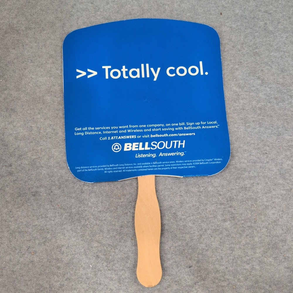 Vintage 2004 BellSouth Promotional Hand Fan Blue White Wood Handle Advertising - Picture 2 of 2